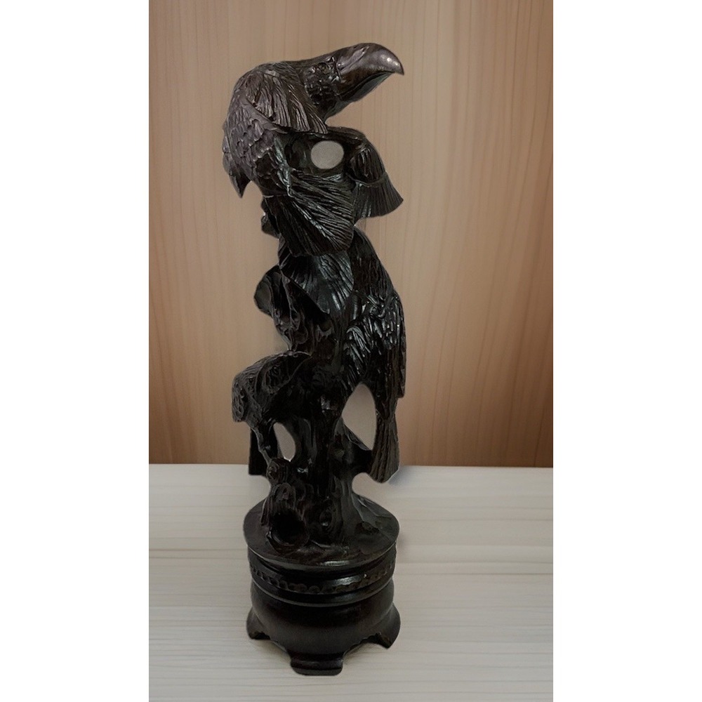 Vintage Wood Carved Birds‎ Statue Darkwood Hand Carved 13" Jungle Beautiful